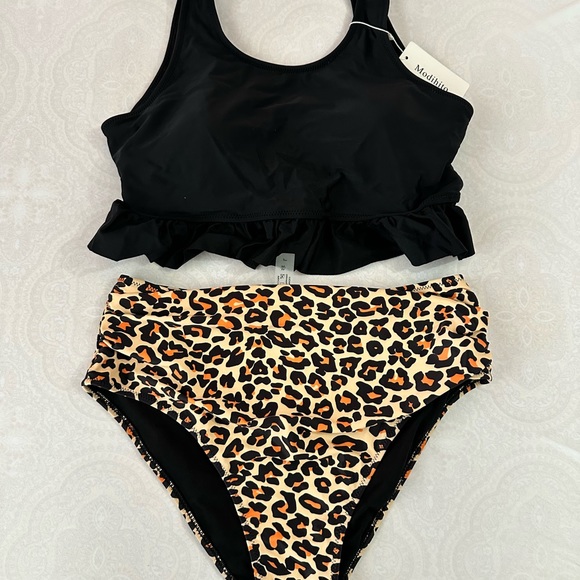 Bikini set high Waist Leopard Print Two-Piece Swimsuit size large NWT - Picture 2 of 2